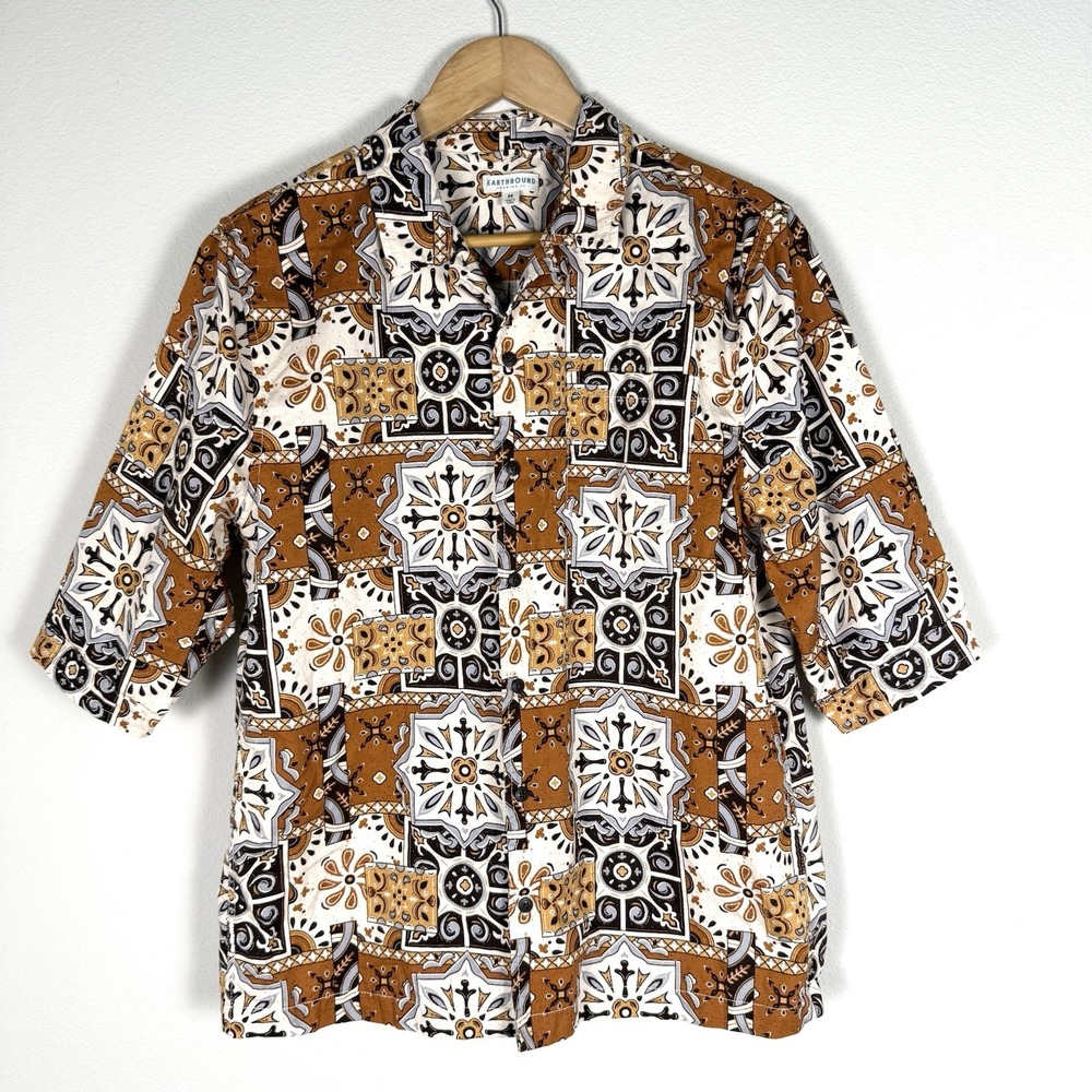 Earthbound Trading Co Button Up Mens Medium Retro 70s‎ Psychedelic Indie Summer
